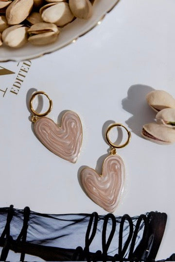 Melted Heart Beige Earrings